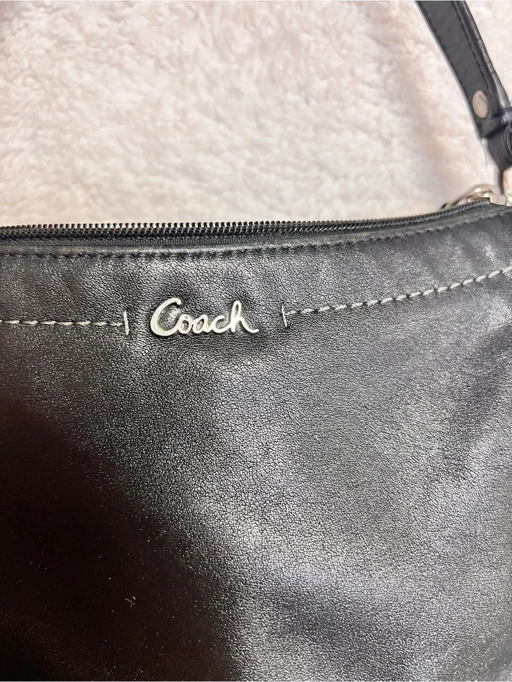Coach Black Leather Shoulder Bag with Silver Charm - Picture 3 of 9